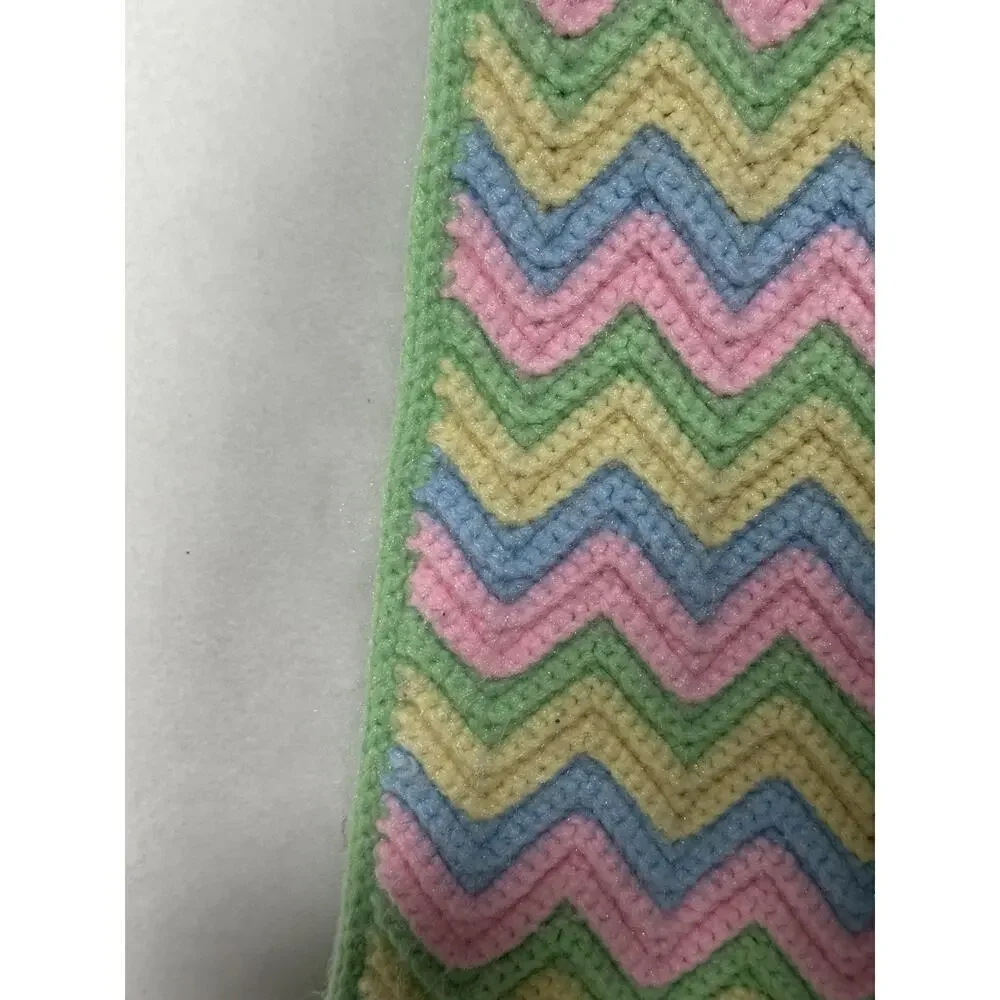 Afghan Chevron Handmade Throw Blanket Crochet Knit Lap Baby 40x40 Boho Cottage
